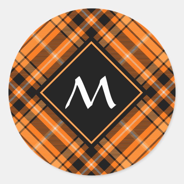 Pegatina Redonda Naranja de Halloween Tartan (Anverso)
