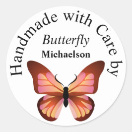 Pegatina Redonda Naranja de mariposa Nombre personalizado rosa y ne