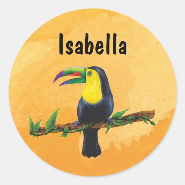 Pegatina Redonda Naranja de Namensaufkleber - Tucan Aquarell-Design (Anverso)