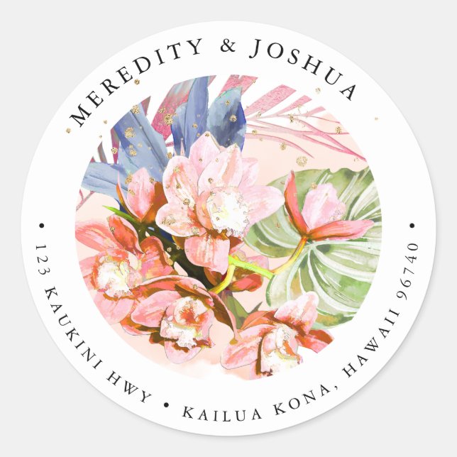 Pegatina Redonda Naranja de PixDezines Foliage de Plata Orquídea Cí (Anverso)