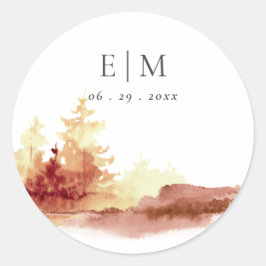 Pegatina Redonda Naranja de roya Árboles caídos amarillos Monograma