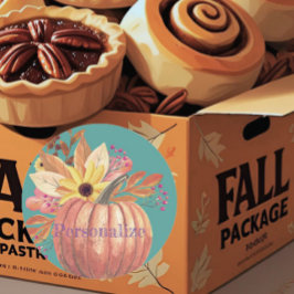 Pegatina Redonda Naranja de terracota floral de calabaza de otoño y