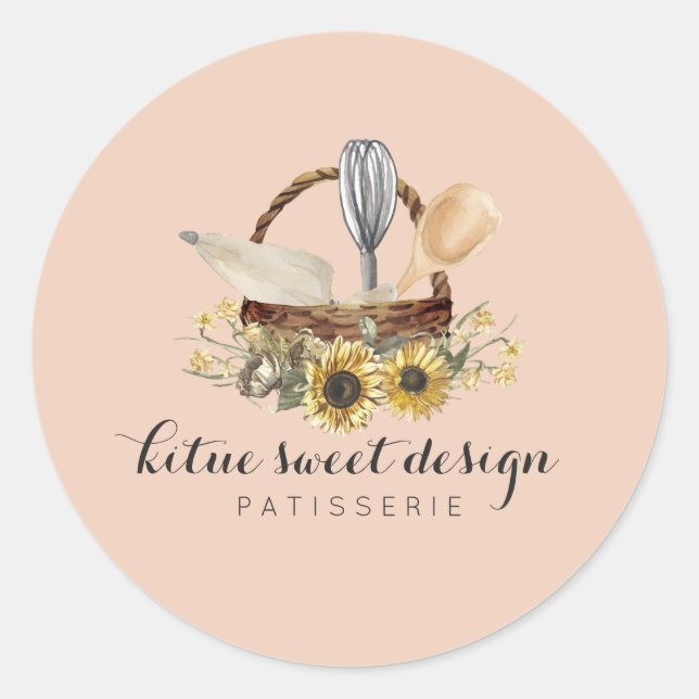Pegatina Redonda Naranja decorador de pastelería pastelería (Anverso)