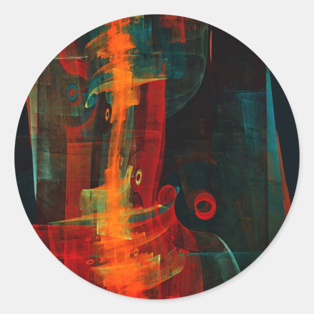 Pegatina Redonda Naranja del agua Azul Rojo Azul Moderno Resumen Pa (Anverso)