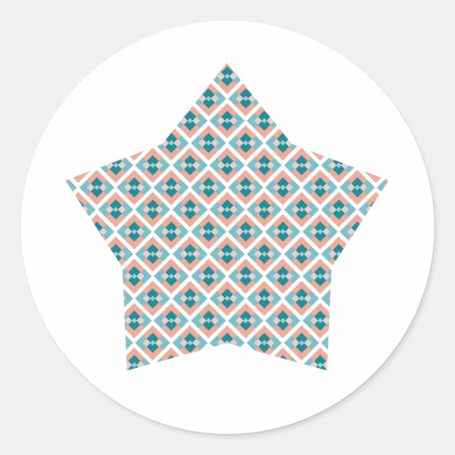 Pegatina Redonda Naranja del Desierto Tropical y estrella Verde azu (Anverso)