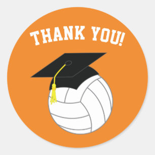 Pegatina Redonda Naranja Deportivo de Graduación de Voleibol