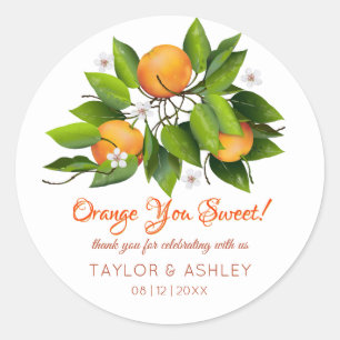 Pegatina Redonda Naranja, dulce fruta   BODA