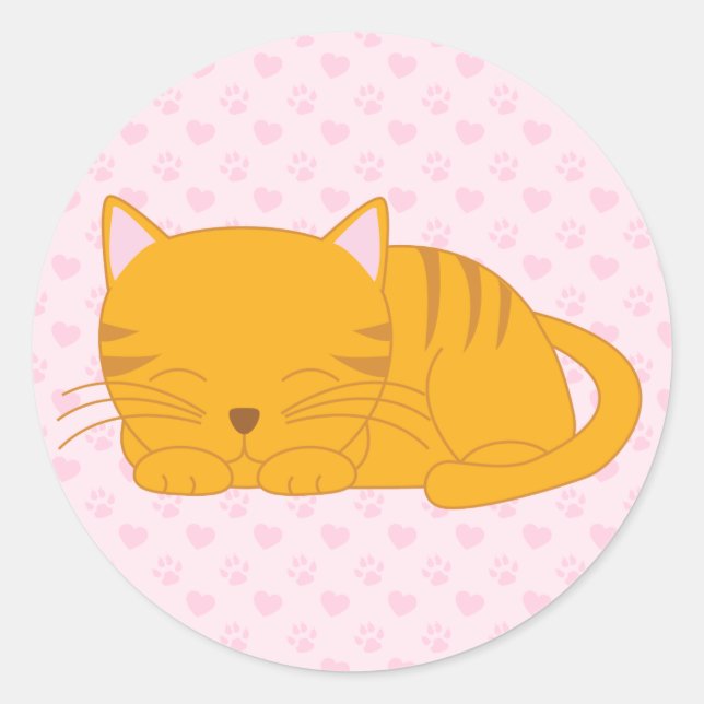 Pegatina Redonda Naranja durmiente Tabby Cat (Anverso)