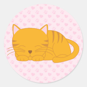 Pegatina Redonda Naranja durmiente Tabby Cat