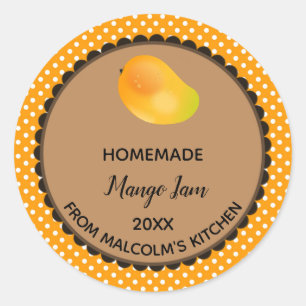 Pegatina Redonda Naranja editable Polka Dot Mango Jam Label Pegatin