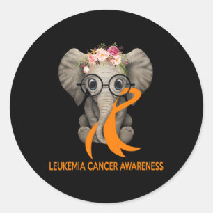 Pegatina Redonda Naranja elefante Ribbon Leukemia Sensibilización s