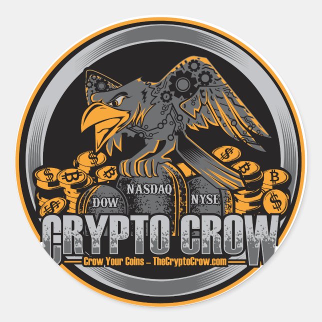 Pegatina Redonda Naranja en Black Crypto Crow (Anverso)