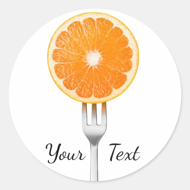 Pegatina Redonda Naranja en un tenedor (Anverso)