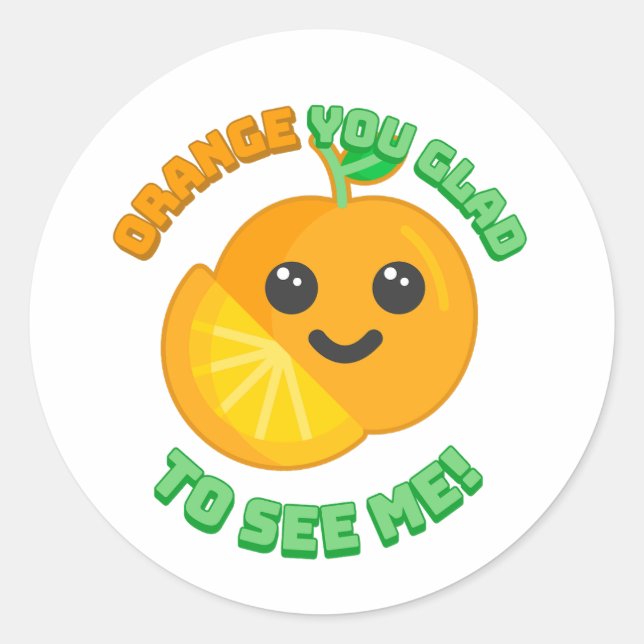 Pegatina Redonda Naranja, ¿estás contento de verme? Personalizado d (Anverso)