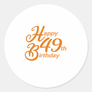 Pegatina Redonda Naranja Feliz 49° cumpleaños texto cursivo