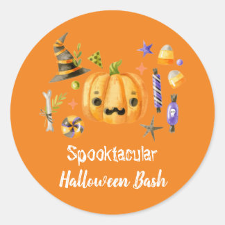 Pegatina Redonda Naranja Fiesta de Bash de Halloween Spooktacular d