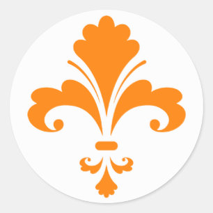 Pegatina Redonda Naranja Fleur de lis