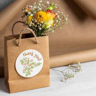 Pegatina Redonda Naranja Floral