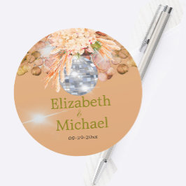 Pegatina Redonda Naranja floral Eucalyptus Pampas Elegant Disco