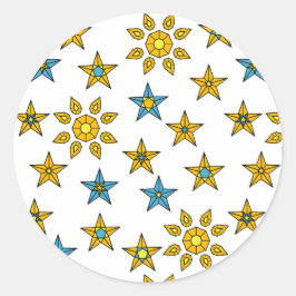 Pegatina Redonda Naranja Galaxia y patrón de gemas de sol azul y es