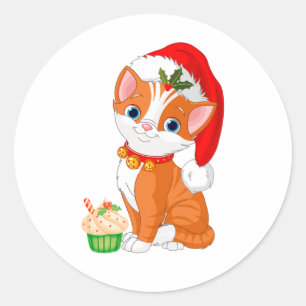 Pegatina Redonda Naranja Gatito, Navidades Cuidados