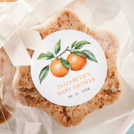 Pegatina Redonda Naranja gemelos Baby Shower