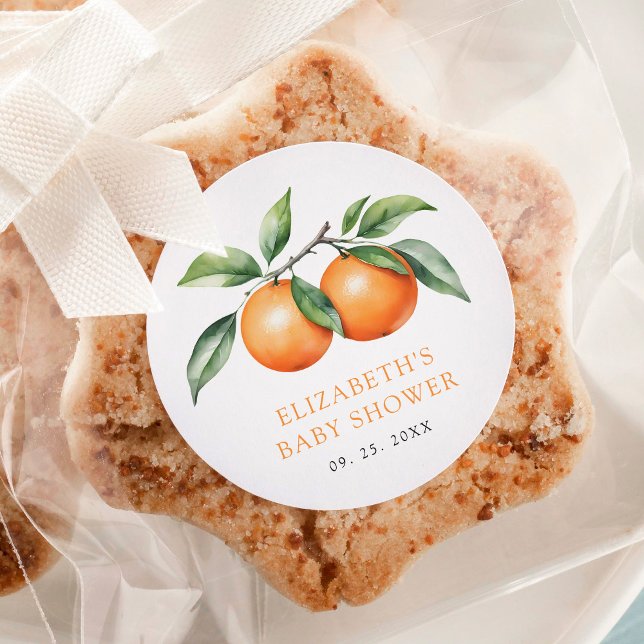 Pegatina Redonda Naranja gemelos Baby Shower (Subido por el creador)