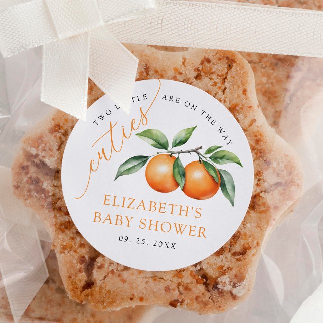 Pegatina Redonda Naranja gemelos Baby Shower (Subido por el creador)