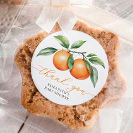 Pegatina Redonda Naranja gemelos Baby Shower Gracias