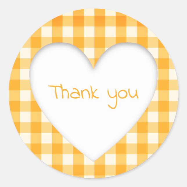 Pegatina Redonda Naranja Gingham Heart (Anverso)