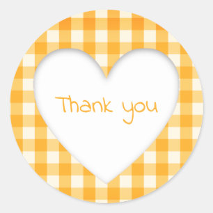 Pegatina Redonda Naranja Gingham Heart