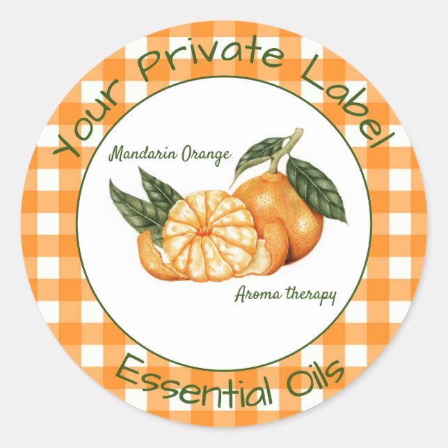 Pegatina Redonda Naranja Gingham Private Essential (Anverso)