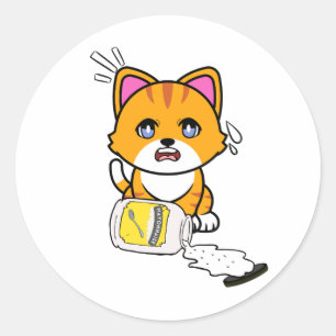 Pegatina Redonda Naranja gracioso gato mayonesa derramada