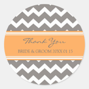 Pegatina Redonda Naranja Gris Chevron Gracias Bolsas De Favor De Bo