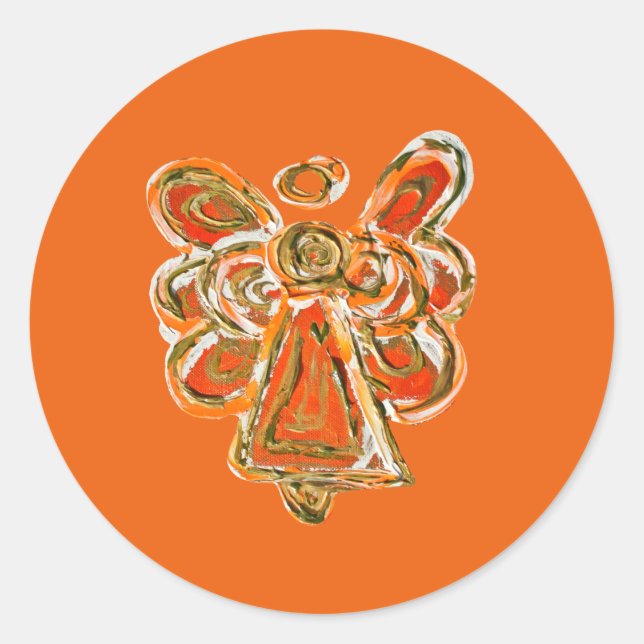 Pegatina Redonda Naranja Guardian Ángel Art Decal Pegatinas (Anverso)
