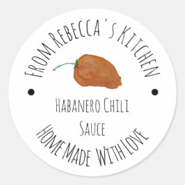 Pegatina Redonda Naranja Habanero Chili Salsa Casera
