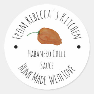 Pegatina Redonda Naranja Habanero Chili Salsa Casera
