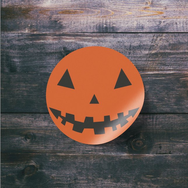 Pegatina Redonda Naranja Halloween Jack O Lantern Silhouette Pegati (Orange Halloween Jack O Lantern Silhouette Sticker)