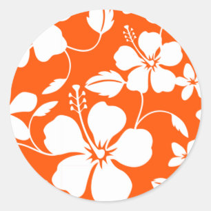 Pegatina Redonda Naranja HAWAIAN HULA (HIBISCUS)