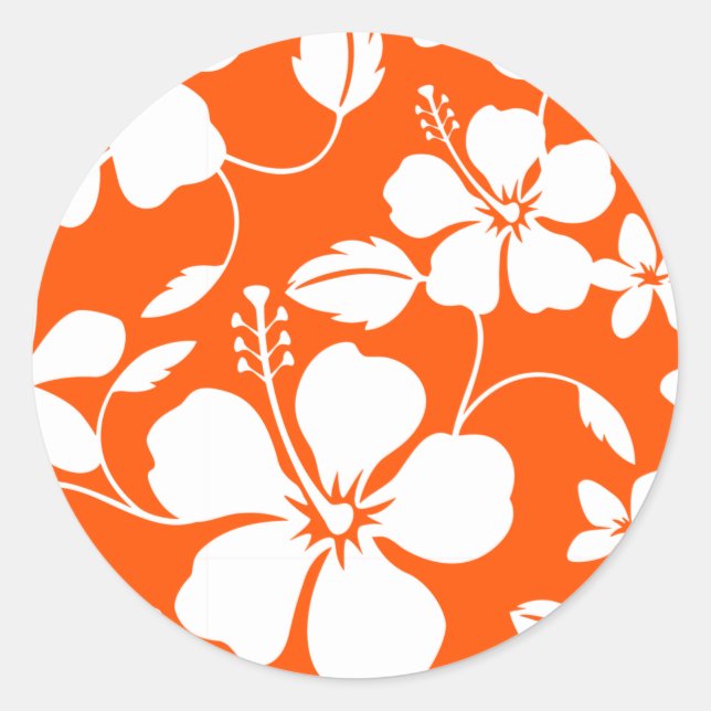 Pegatina Redonda Naranja HAWAIAN HULA (HIBISCUS) (Anverso)