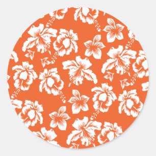 Pegatina Redonda Naranja Hawaiian Hibiscus