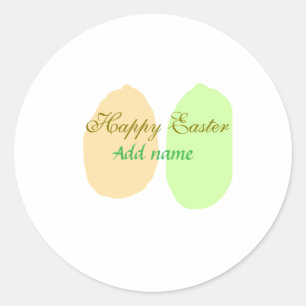 Pegatina Redonda Naranja huevo verde feliz Pascua añada mensaje de 