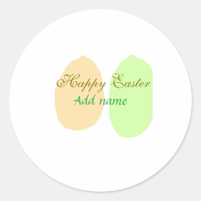 Pegatina Redonda Naranja huevo verde feliz Pascua añada mensaje de  (Anverso)