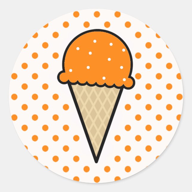 Pegatina Redonda Naranja Ice Cream Cone (Anverso)