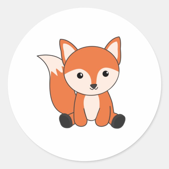 Pegatina Redonda Naranja Kawaii de Fox Forest Animal Foxes (Anverso)