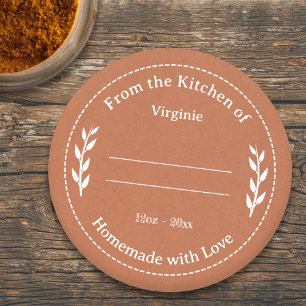 Pegatina Redonda Naranja Kraft & Rustic Made with Love Label Pegati