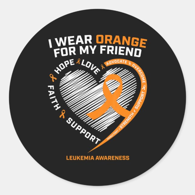 Pegatina Redonda Naranja Leucemia Awareness Frits Gifts Hombres Muj (Anverso)