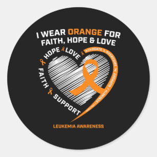 Pegatina Redonda Naranja Leucemia Conciencia Fe Esperanza Amor Cris