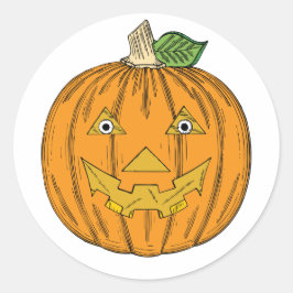 Pegatina Redonda Naranja lindo Jack O Lantern Pumpkin