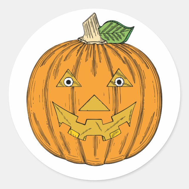 Pegatina Redonda Naranja lindo Jack O Lantern Pumpkin (Anverso)